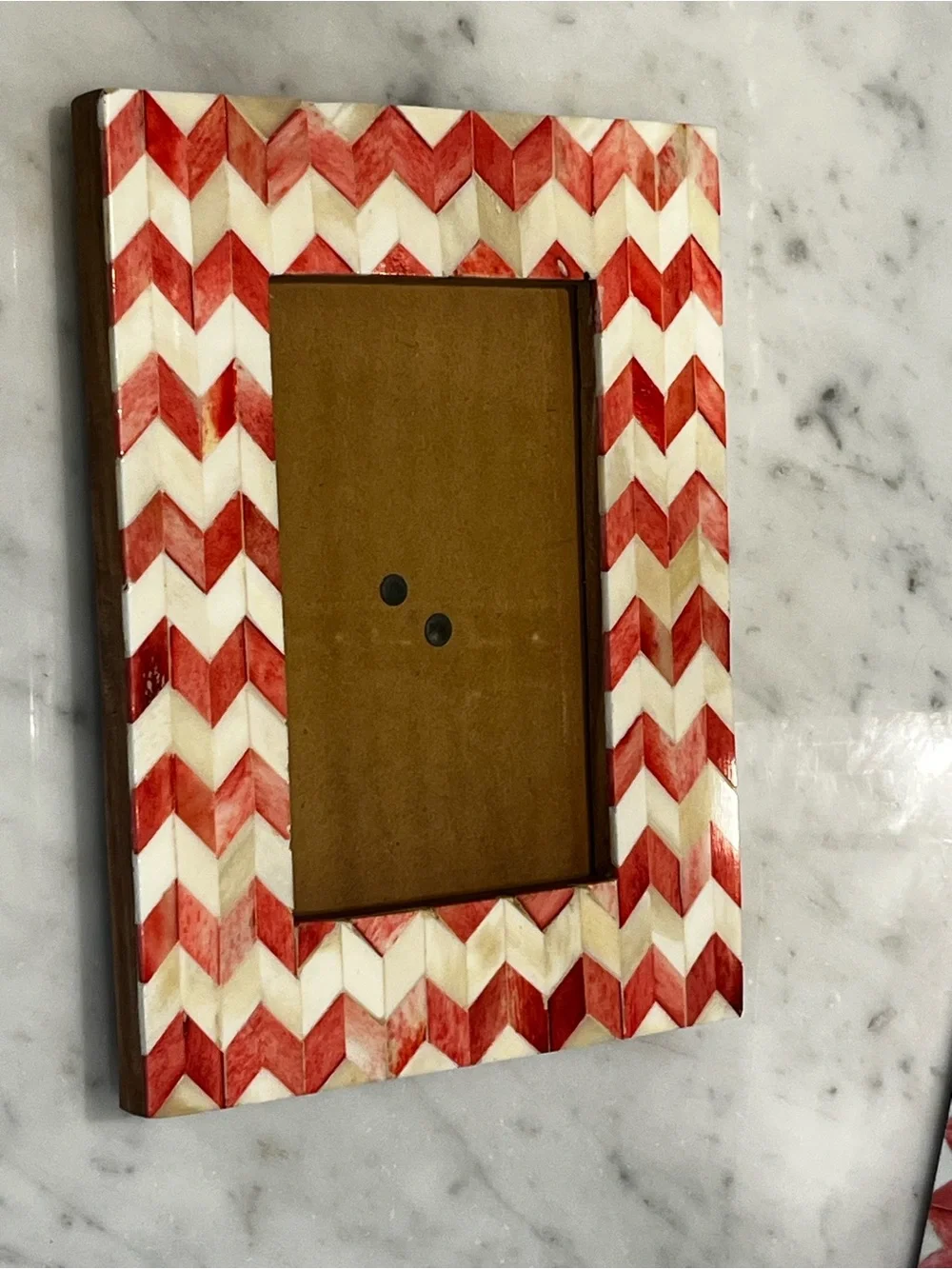 Pair of Two's Company Pink and White Chevron Double Frames